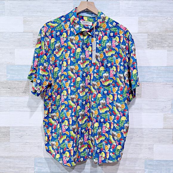 Tommy Bahama Veracruz Cay Happy Hour Shirt Blue Floral Cocktail Mens Large - Picture 1 of 10